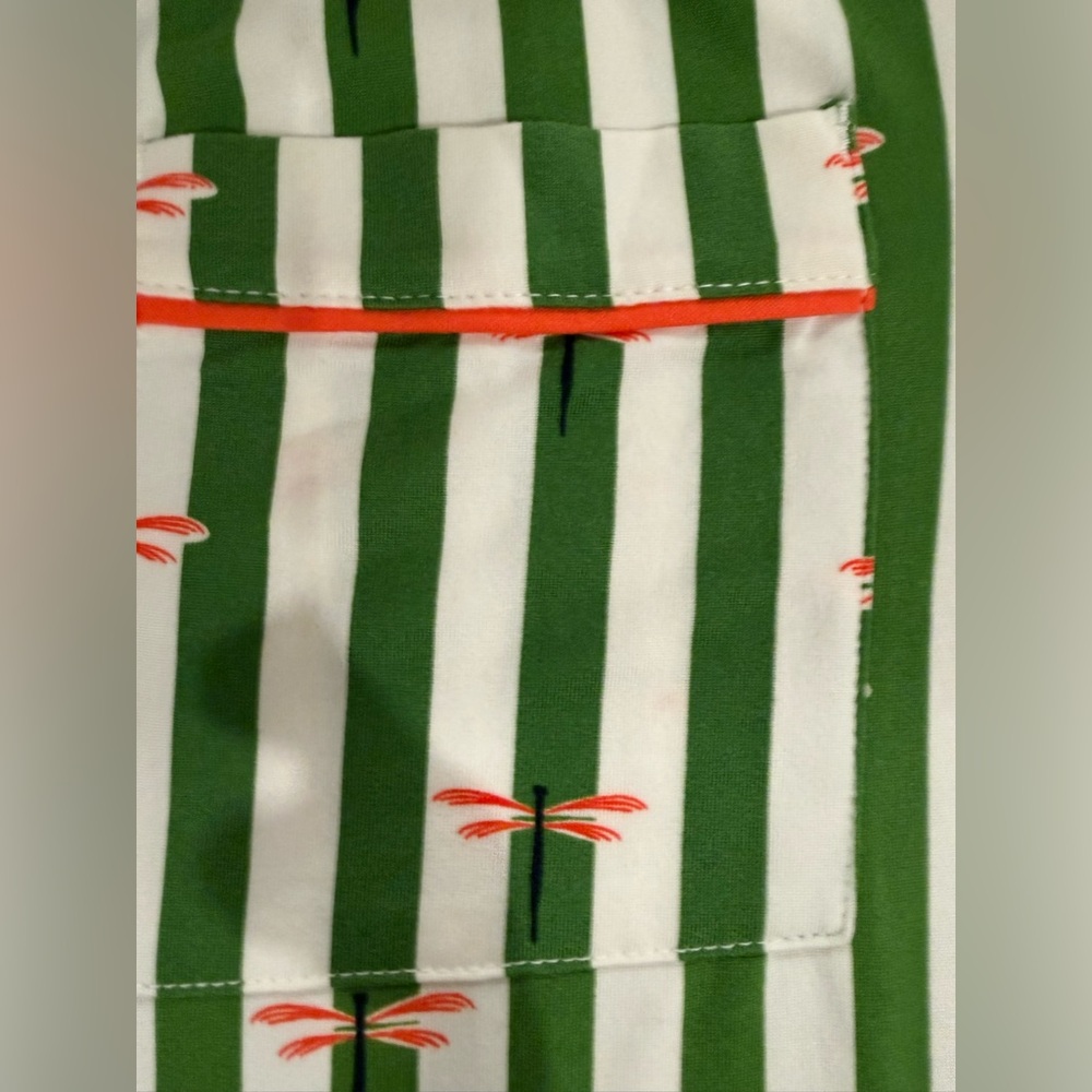 kate spade Green and White Striped Short Pajama Set with Coral Trim - Picture 5 of 8